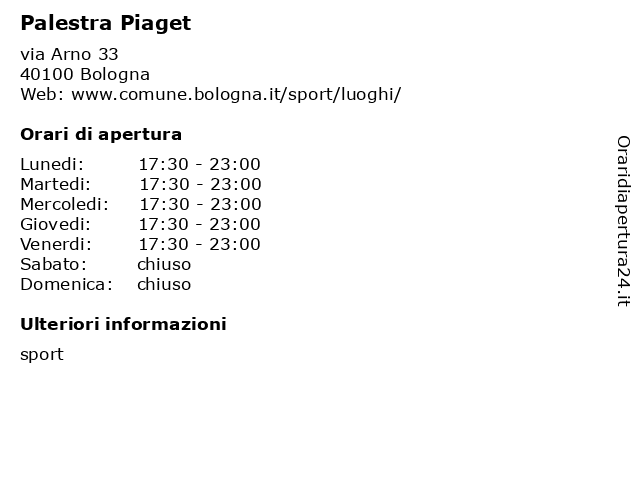 Orari di apertura Palestra Piaget via Arno